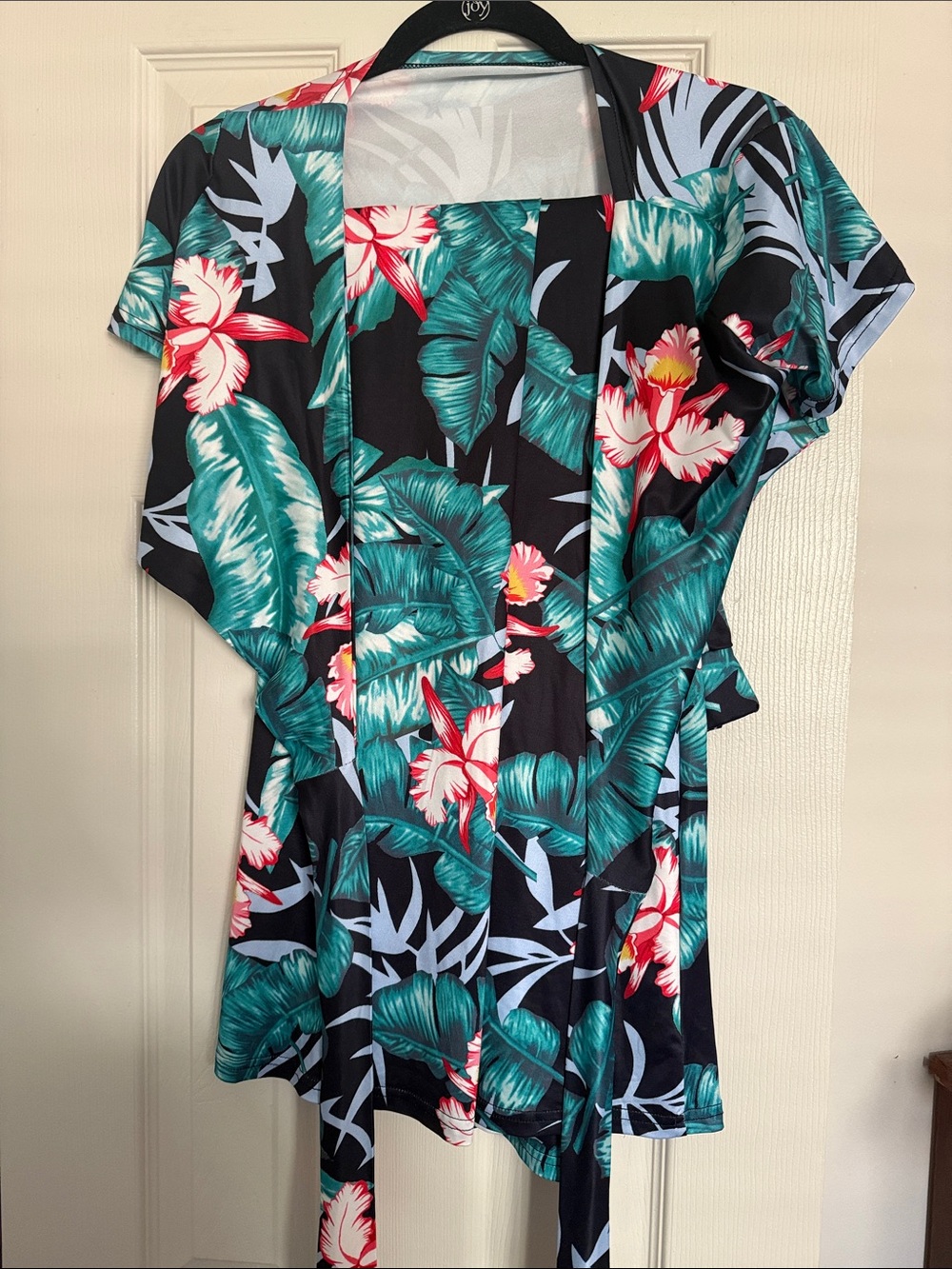 Tropical Floral Kimono Dress - Black & Teal